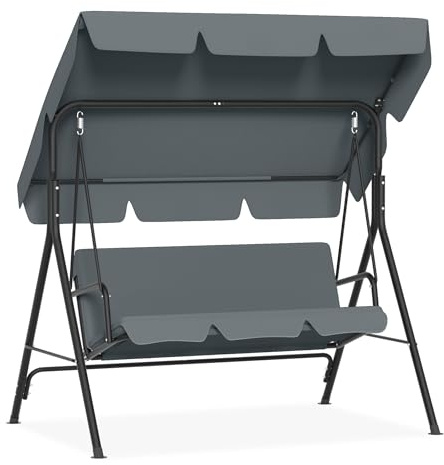 UISEBRT Hollywoodschaukel 3 Sitzer,Gartenchaukel mit Verstellbares Sonnendach,Schaukelbank bis 200kg Belastbar,Gartenliege Wetterfest Outdoor & Indoor,176x110x152cm,Anthrazit
