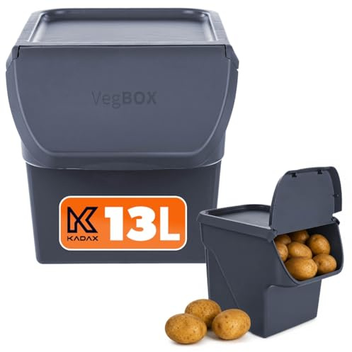 KADAX Kartoffel Aufbewahrungsbox 13L, Kartoffelbox, Gemüsebox zur Aufbewahrung von Kartoffeln, Zwiebelbox, Kartoffelbehälter, Futterbox (Dunkelgrau)