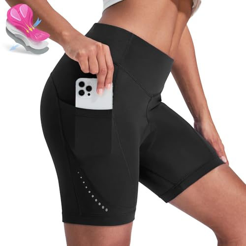 Nepest Radfahrerhose Damen Fahrrad Shorts Fahrradhose Gepolstert 4D Radhose Damen Kurz Profi-Radhose Rennrad Hose Kurz mit Tasche Atmungsaktiv,XS