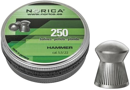 Perdigones balines Norica Hammer 5.5 mm/Calibre .22 [Lata de Metal con 250 Unidades]