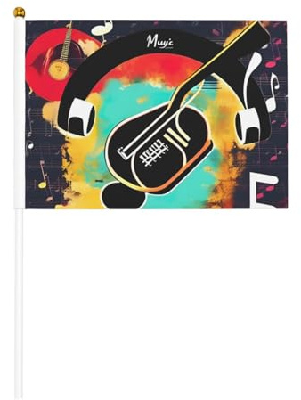 Lot de 6 drapeaux musicaux et 10 drapeaux à main pour bâton de défilé, fête, bar, anniversaire
