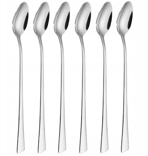 Latte Macchiato Löffel Set, silber, 6-teilig, 20 cm, Lange Löffel, Cocktaillöffel, Dessertlöffel, Eislöffel, Löffel für Eiskaffee, Edelstahl, spülmaschinengeeignet KH-3659