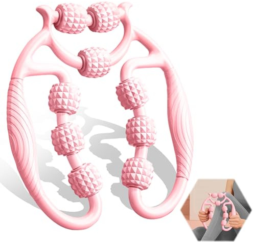 Vlecexs Massageroller Beine, Massagerolle mit Griff Bein, Massage Beine Cellulite Roller mit 9 Rädern, Anti Cellulite Massagegerät zur Entspannung für Oberschenkel, Fuß, Bauch und Armmassage, Rosa