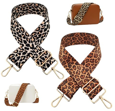 CJAPGJW 2 Stück Taschengurte Zum Wechseln, Breite 3.8cm Leo Taschengurt Damen, Verstellbarer Länge 75-130cm Leopardenmuster Gurte Schultergurt Für Taschen, Taschengurte Umhängetasche für Mädchen