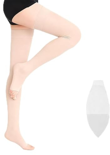 20-30 mmHg Medizinische Kompressionsstrümpfe Damen und Herren,Kniestrümpfe Stützstrümpfe Strümpfe mit offener Spitze für Durchblutungsförderung,Krampfadern,Ödeme (Beige, S)