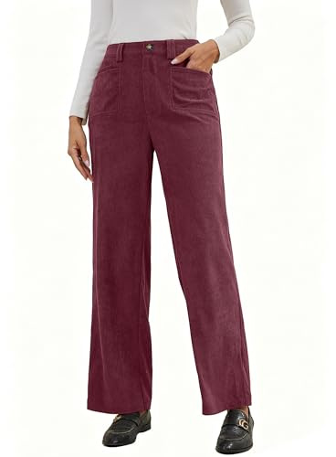 Eddoyee Stretch Corduroy Pants Women Wide Leg Straight High Waisted Fall Casual Pants 2026 Cropped Trousers Trendy Outfits, Tyrian Purple, S