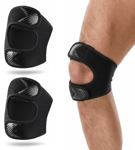 Rodillera para rótula, 2 unidades, ajustable, color negro, alivio del dolor, protección de rodilla deportiva, amortiguación, para mujer, hombre, correr, saltar, baloncesto, artritis, curación y dolor