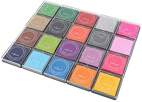 Hamwesh Craft Ink Pad, 20 Färger Söta Färgglada Tvättbara Bläckdynor med Fasta Lagringsfall för Gummistämplar, Scrapbooking