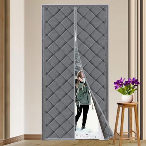 Magnetic Thermal Insulated Door Curtain for Winter, 90 * 210cm Waterproof Windproof Soundproof Thicken Nylon Cotton Magnet Closure Thermal Door Cover, Insulation for Winter