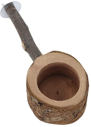 Zerodis Produits d'alimentation pour Oiseaux Produits d'arrosage pour Oiseaux Bâton en Bois de Pommier Bol 'Alimentation pour à Hauteur Réglable pour Perroquets et Petits Support en Bois pour