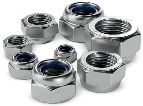 Befestigungstechnik F.R. Sechskantmuttern DIN 985|Edelstahl A2 (V2A) selbstsichernde Muttern|metrisches Gewinde M3-M16|Industrie, Werkstatt, Heimwerker|witterungsresistent|10,25,50,100 Stk. (25x, M4)