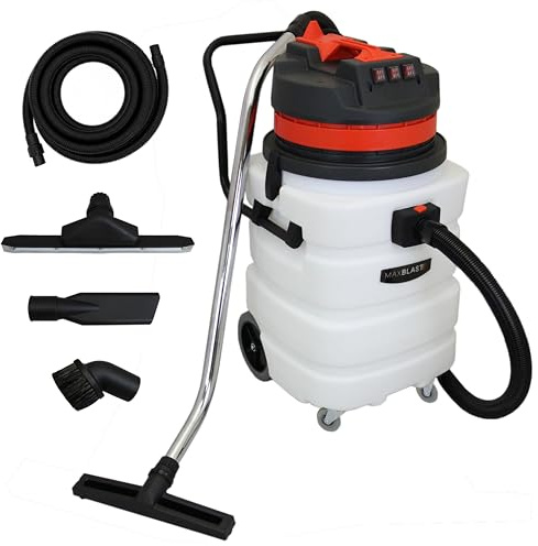 MAXBLAST Nass- & Trocken Industriestaubsauger 90L, extra Langer 5m Schlauch mit Zubehör, 3000W, Dreifachmotor, 6,5m Kabel, Edelstahlbehälter, Flexibler Eva-PE-Schlauch, Beutel, Stofffilter