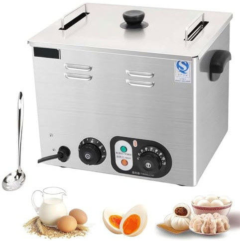 UIHECTA Cuociuova Professionale da 2600 W, Cuociuova in Acciaio Inox, Cuociuova Elettrico per Uova in Camicia di Grande capacità, con Controllo Temperatura, per Ristoranti,Timer,with Basket