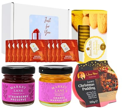 Shortbread Biscuits And Marmalade Gift Set - All Butter Shortbread, Strawberry Jam, Orange Jam, Christmas Pudding & English Breakfast Tea Gift Set - Hampers & Gourmet Gifts - Fathers Day Food Gifts