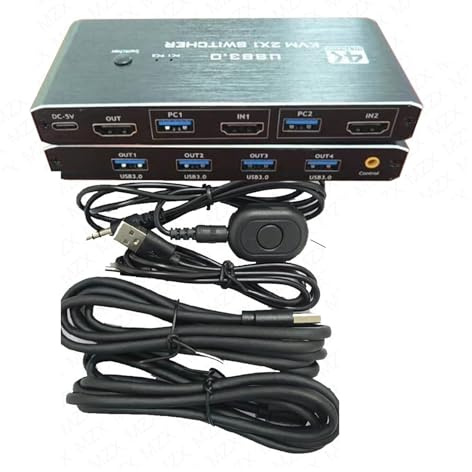 TIEOAXFT Switcher USB 3.0 Hub Switch compatibile 4K Selettore Docking Station 2 Computer Condivisione 4 dispositivi Tastiera Monitor(Wired Controller)