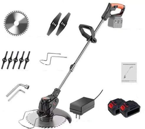 GJGSW Cortadora de Césped Inalámbrica con Cuchillas de Metal, Mango Telescópico y Cortabordes para Jardín(Black)