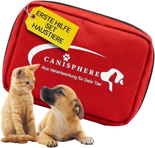 Canisphere Erste Hilfe Set to Go Hund & Katze - Kompakte Hunde Reiseapotheke im Softcase - 10-teiliges Hunde/Katzen Notfallset mit Gürtelschlaufe - Ideal für Spaziergänge, Training & Outdoor