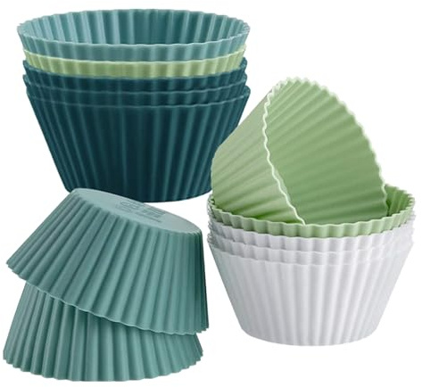 Pirottini per muffin in silicone – 12 riutilizzabili per biscotti, inserti per cupcake, pirottini rotondi, pirottini in silicone, mini antiaderenti, facili da pulire