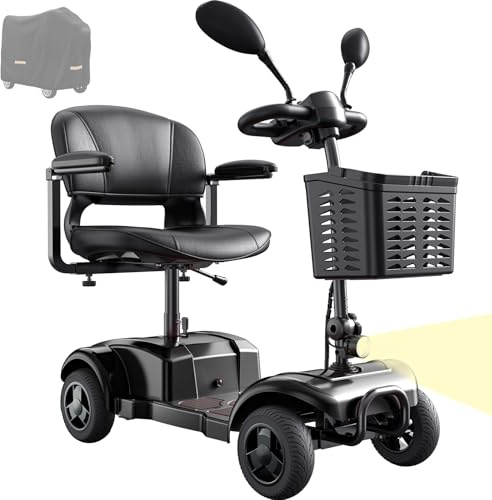 VOCIC Elektrisch Rollstuhl 4 Räder Faltbar Leicht bis 136KG | D42, 20KM Reichweite Outdoor Elektrorollstuhl Elektromobil mit Pannensichere Reifen Roller Mobilität (Schwarz)