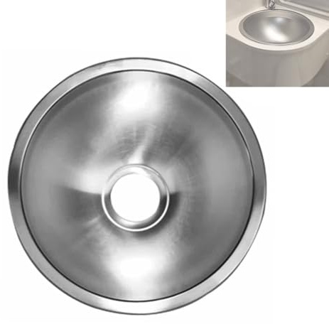 Lavandino Campeggio Rotondo, Lavello Campeggio, Lavamani in Acciaio Inox, Vasca Singola per Esterno, Bancone da Cucina, Campeggio, Roulotte