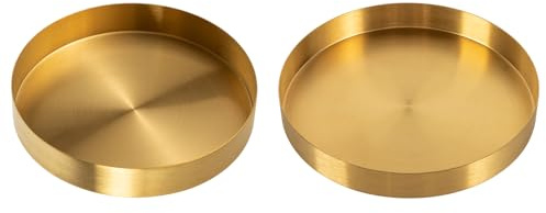Rundes Gold Deko Tablett aus Edelstahl 18cm/22cm, Serviertablett Dekotablett als Schmuckablage Kosmetik Organizer Kerzenteller Schlüsselablage für Wohnzimmer Bad Küche