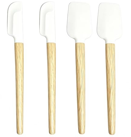 4PCS Spatule Silicone Cuisine, Silicone Spatula, Maryse Pâtisserie Souple avec Manche Bois, Ustensile Antiadhésif pour Gâteau, Crème, Cuisson, Mélange et Préparation Maison