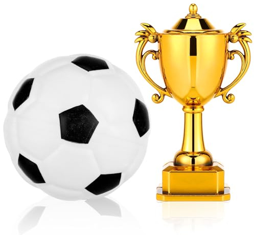 2 Pcs World Football Cup Cake Toppers, World Football Cup 2026 Cake Decorations, Mini Plastic Soccer and Trophy Design for World Soccer Cupcake Toppers Baking Dessert Decorations Party Supplies