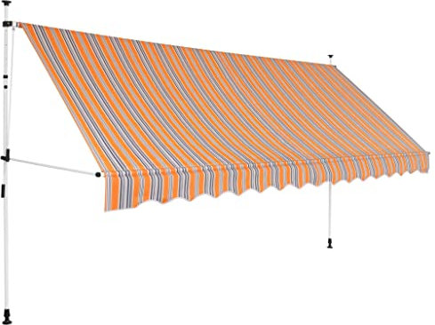 Klemmmarkise mit Handkurbel Balkonmarkise ohne Bohren Einziehbare Markise UV-beständig & höhenverstellbar, Balkonmarkise, Sonnenschutz wasserdich, Einfache Montage, 350 cm Gelb/Blau Gestreift