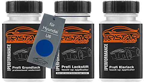 TRISTARcolor Autolack Lackstifte für Hyundai U6 Sparkle Blue Perl +1K | Set aus Grundlack + Basislack + Klarlack, Lackfläschchen mit Pinsel, je 50ml
