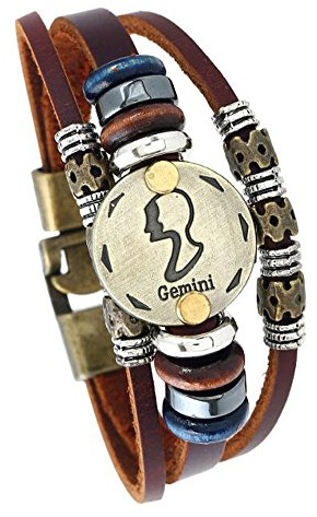 MeiPing Lederarmband mit Sternzeichen Anhänger
