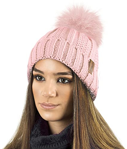 TOSKATOK Gorro y Bufanda para Mujer de Invierno con Gorro y Forro Polar cálido con Forro Polar cálido y pompón Grande de Piel sintética - Disponible Solo o en Conjunto