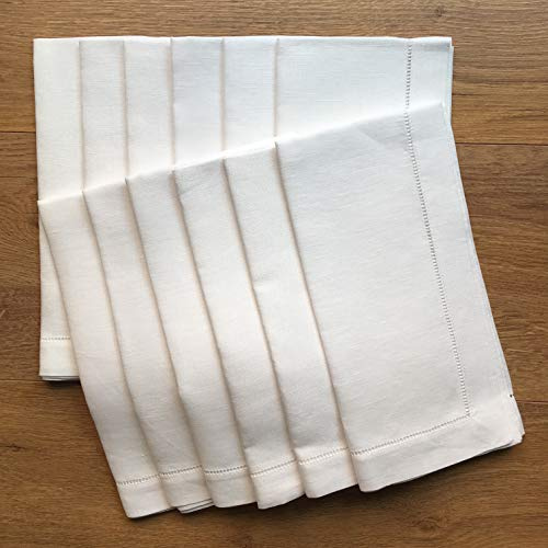 White Linen Hem Stitch Dinner Napkins - Set of 12 20x20-Ladder Hem Stitch 100% Linen Cloth Napkins-Super Value Bulk 12 Pack