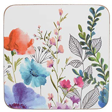 Creative Tops C000338 ‘Meadow Floral’ Printed Cork-Backed Drink Coasters, Square, Multi Colour, 10.5 cm, Set of 6