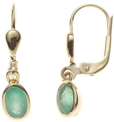 Jobo Damen-Ohrringe hängend oval aus 14 Karat 585 Gold mit Smaragd oval