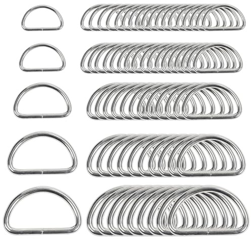 Belle Vous 120 Stk D Ringe Silber Metall Ring – Verschiedene D Ringe Vernickelt Halbringe - Nicht Geschweißt Paracord Verschluss Ring für Hundeleine, Halsband, Karabiner, Gurt, Rucksack, DIY Zubehör