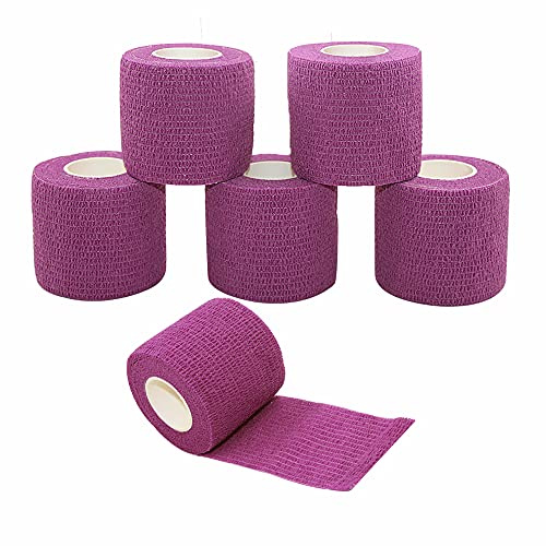 [6 rulli-5cmx4.5m] Venda Cohesiva,Vendas Autoadherente,Elástico Vendaje Deportivo para Primeros Auxilios,muñeca,tobillo esguinces,hinchazón(Morado)