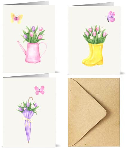 12 Grusskarten mit Umschlag - Innenseite unbeschriftet, für alle Anlässe (Blumen)
