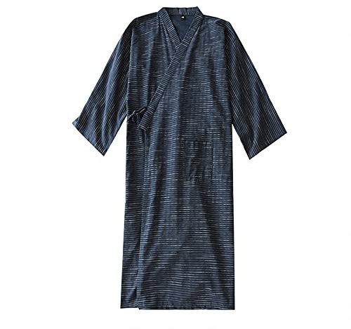 LONTG Unisxe Peignoir de Bain Kimono Japonais en Pur Coton Double Femme Homme Chemise de Nuit Lâche avec Ruban Poncho Plage Piscine Vêtement de Sauna Hydrothérapie Combinaison de Pyjamas