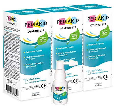 PEDIAKID - Oti-Protect - Spray Auriculaire - Hygiène de l'Oreille Dès 3 Mois - Aide à Éliminer l'Excès de Cérumen - Prévient la Formation de Bouchons - Dispositif Médical - Lot de 3