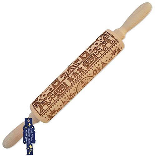 SCRAP COOKING Rouleau à Pâtisserie en Bois « Casse-Noisette » avec Motifs Noël - Rouleau à Empreintes avec Décorations Gravées en Relief 3D pour Biscuits, Petits Gâteaux - 5235