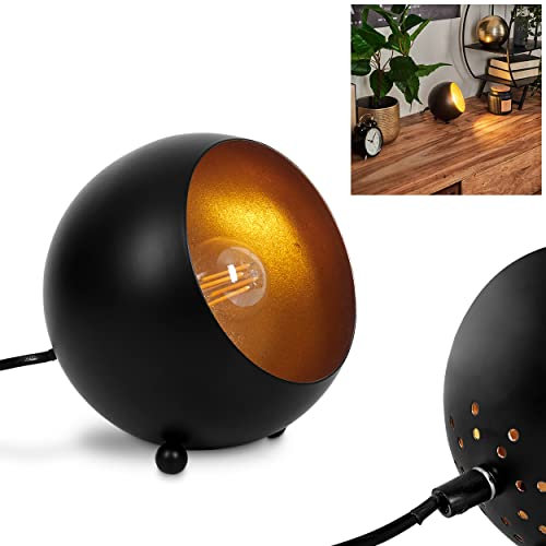 Lámpara de table Hajo, moderna lámpara de mesilla de noche de metal en negro/oro, 1 luz con diseño retro/vintage, 1 x E14, Ø 15 cm, luz con interruptor de encendido/apagado en el cable, sin bombillas