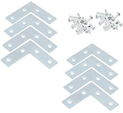 Invero Pack of 8 Metal Stainless Steel Flat Corner Braces 90 Degree Joint Right Angle L Shaped Bracket Joiner 2.5-Inch - Ideal for Wooden Furniture, Cabinets, Shelves, Desks, Chairs and More