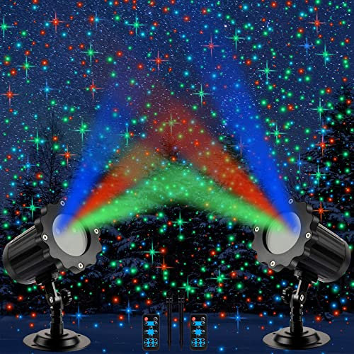 Treela Lot de 2 projecteurs LED d'extérieur RVB étanches pour jardin, fête, été, cour, décoration de jardin (étoilé, coque noire, lumière 3 couleurs)