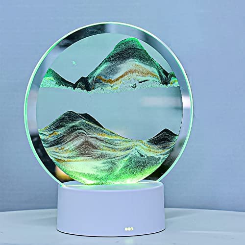 Tuzsocr Herbstliche dekorative Sandmalerei, rotierende 3D-Sandmalerei mit LED-Leuchten, dynamisches Sanduhr-Set, Tischdekoration, Treibsand-Landschaftsrahmen(grün)