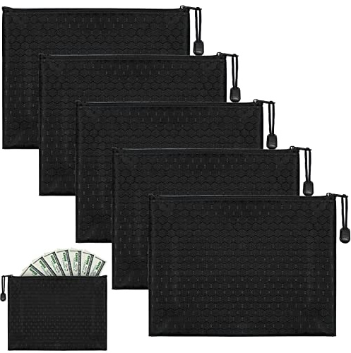 5Pcs A5 Banktasche mit Reißverschluss,24 * 18CM Oxford Geldtasche,A5 Bankmappe Banktasche Dokumententasche für Geldscheine,Dokumenten（Schwarz）