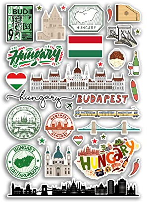 A4 Aufkleberbogen Ungarn Sehenswürdigkeiten Vinyl Aufkleber – Budapest Stadtkarte Flughafenstempel Skyline Flagge Reise Urlaub Kultur Ästhetisch #79988