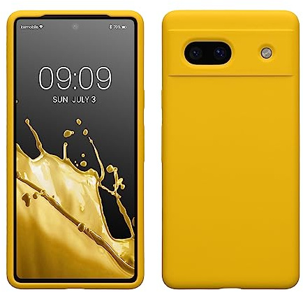 Kwmobile fodral kompatibelt med Google Pixel 7a fodral - tunt silikon mobiltelefonfodral mjuk yta - trådlös laddning - strålande gul