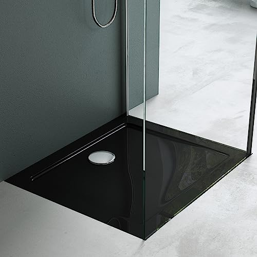 Mai & Mai Plato de Ducha 70x80x4 cm – Acrílico Negro Rectangular, Antideslizante y Resistente, Instalación a Ras de Suelo o Sobresuelo Faro2