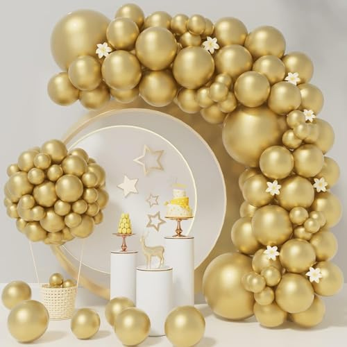 Luftballons Gold，102 Stück ballons gold Latex helium Luftballon Girlande Kit Ballonbogen, goldene luftballons für Geburtstag deko Party goldene hochzeit Babyparty baby shower Wedding Dekoration