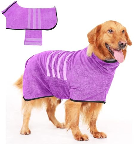 PETCUTE Mikrofaser Hundebademantel mit Klettverschluss,Hunde Bademantel Badetuch,Super saugfähig und Schnell Trocknend,Hunde Handtuch,Für Mittlere Und Große Hunde,Maschinenwaschbar